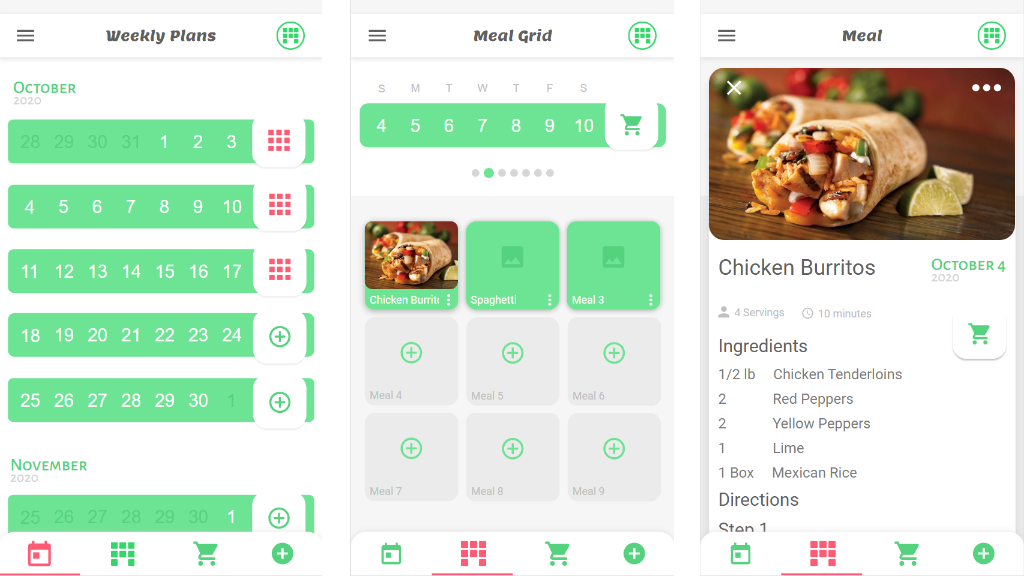 Meal Grid App User Interface