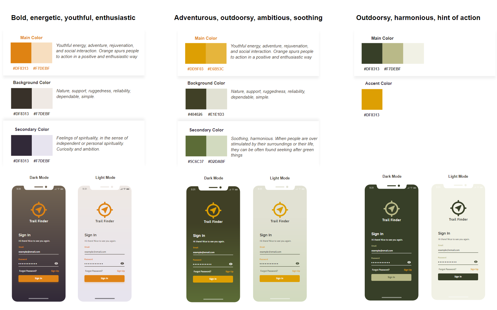 Trailfinder User Experience and User Interface Color